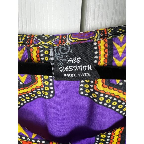 Bohemian Tribal Caftan Kaftan Muu Muu One size  Tie front Purple Yellow Green - Picture 2 of 7